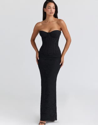 House of CB - Solaine - Robe corset longue en dentelle - Noir