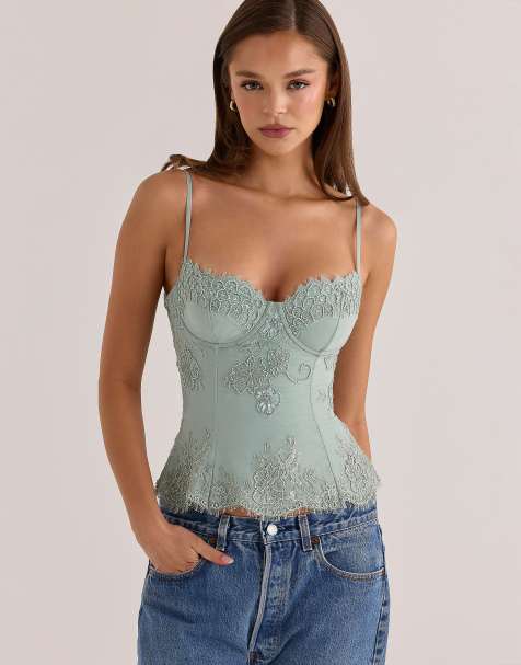 House of CB Soraya jade custom hand beaded embellished top - limited edition in jade
