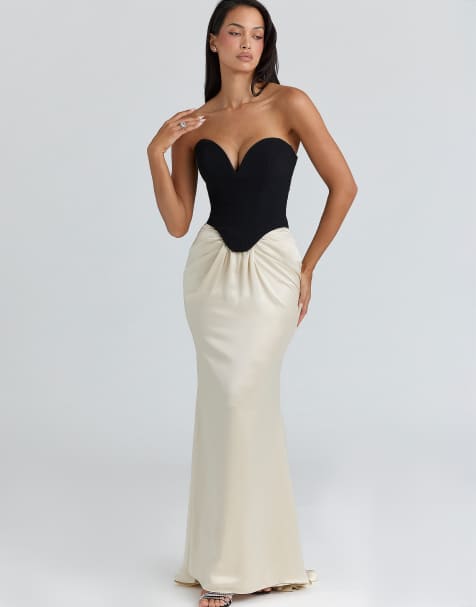 House of CB Sorcha black & fog corset maxi gown in black & fog - view 1