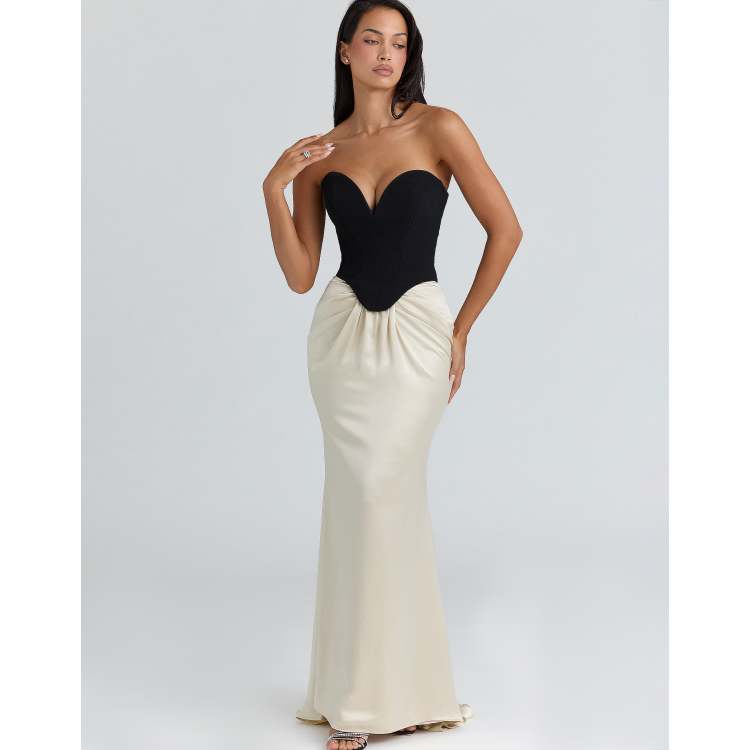 House of CB Sorcha black & fog corset maxi gown in black & fog | ASOS