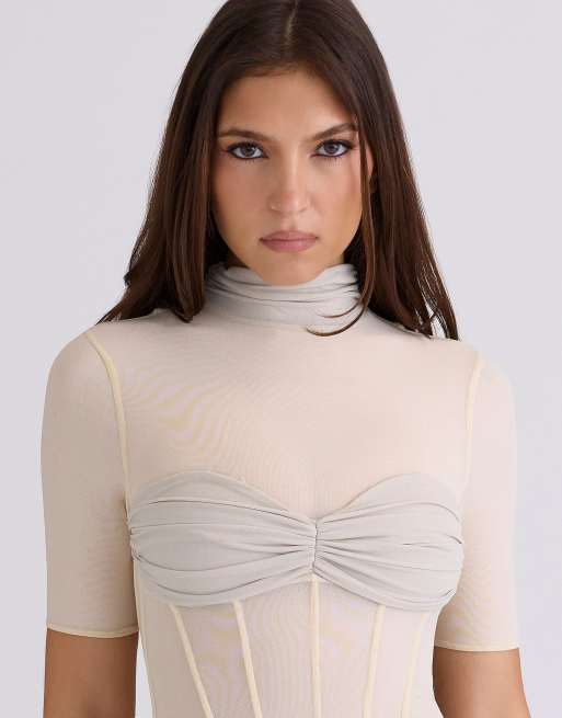 House of CB Sorrel robe courte semi-transparente couleur café au lait, 4 de 4