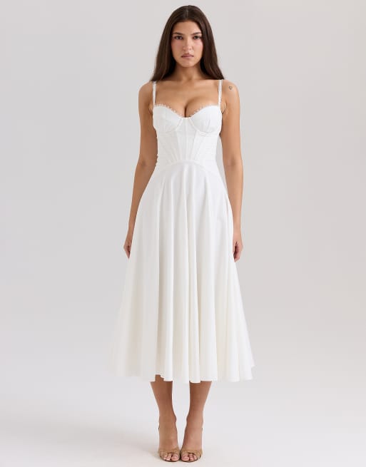 House of CB Steffani stretch cotton midi sundress in white