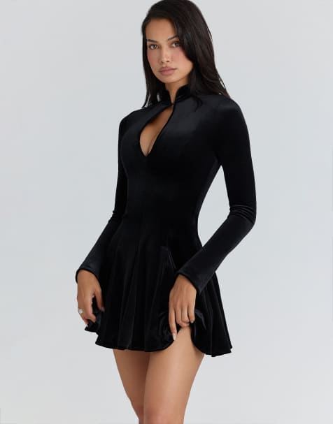 House of CB Stella velvet keyhole mini dress in black - BLACK
