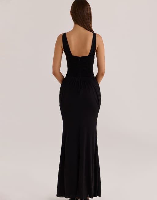 House of CB Tabitha abito maxi in jersey morbidissimo con scollo profondo nero, 2 di 4