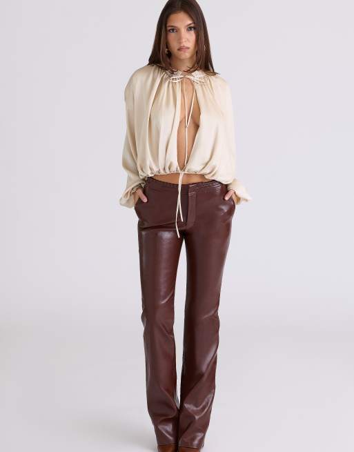 House of CB Talia satin open front blouse in ecru - BEIGE, 4 of 4