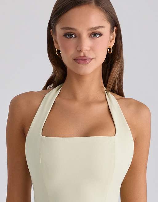 House of CB - Tallulah - Robe mi-longue dos nu en coton - Vert matcha, 3 de 4