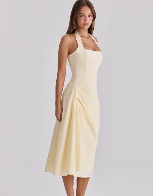 House of CB Tallulah robe mi-longue en coton à dos nu jaune citron, 3 de 4