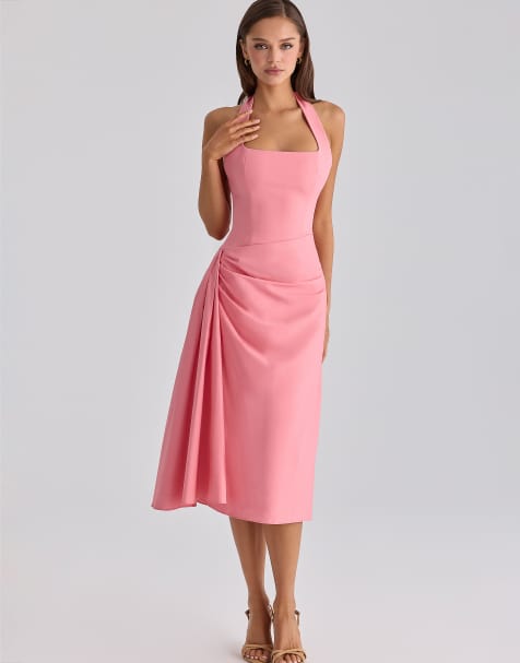 House of CB - Tallulah - Vestito midi allacciato al collo in cotone color lampone - view 1