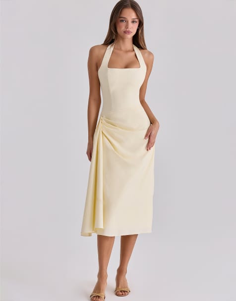 House of CB - Tallulah - Vestito midi allacciato al collo in cotone color limone - view 1