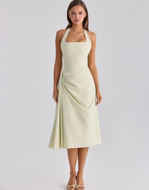 House of CB - Tallulah - Vestito midi allacciato al collo in cotone verde matcha - view 1