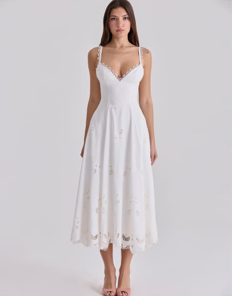 House of CB - Tatiana - Vestido veraniego midi blanco con bordado inglés de algodón - view 1