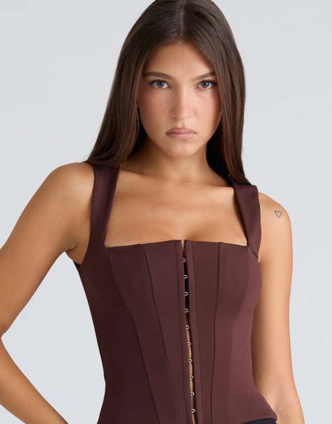 House of CB The balconette chocolat fitted corset top in chocolat - view 1