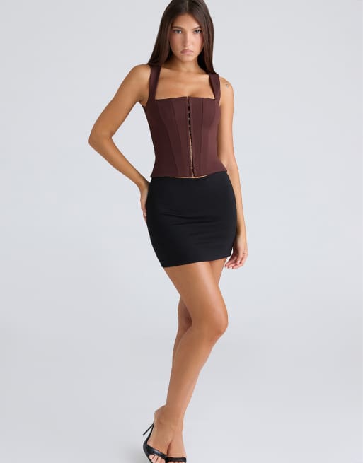 House of CB The balconette fitted corset top in chocolat, 3 of 4