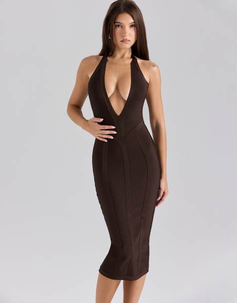 House of CB the birthday midi bandage dress in chocolat