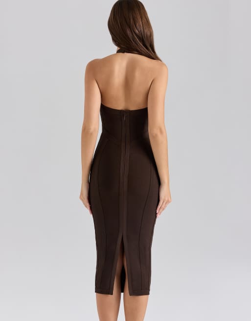 House of CB the birthday midi bandage dress in chocolat