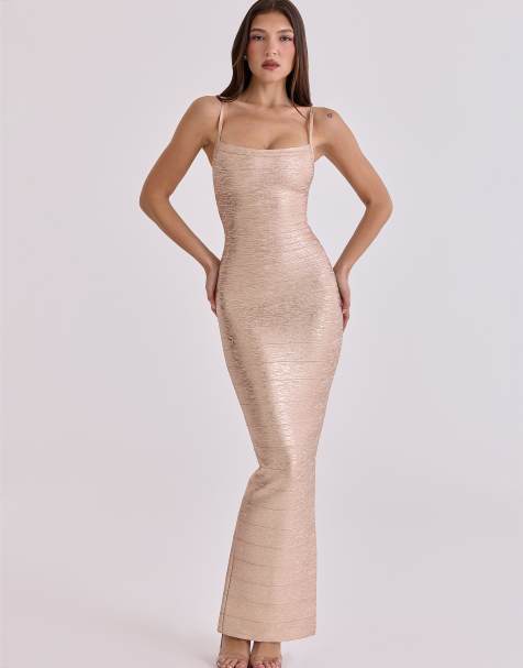 House of CB - The Body - Bandage maxi jurk met goudfolie in goud - view 1