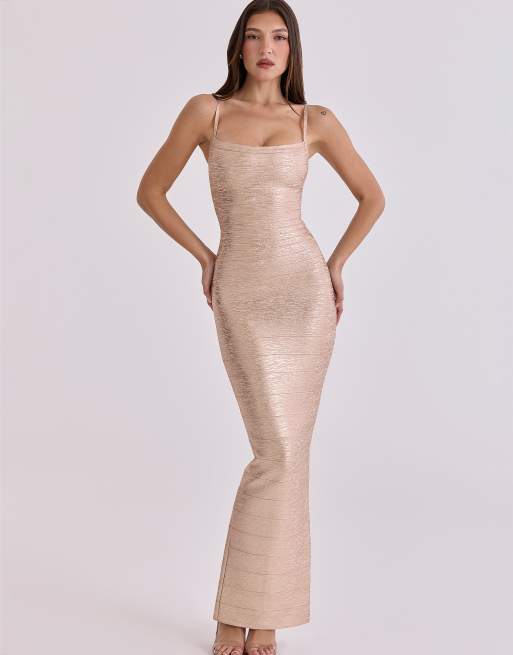 gold house of cb dress Rent House Of CB The OG Gold Bandage Maxi Dress main image 1