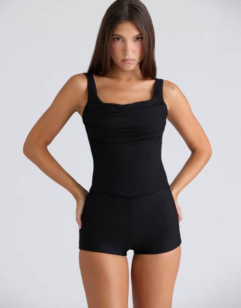 House of CB The drape neck black corset top in black - view 1