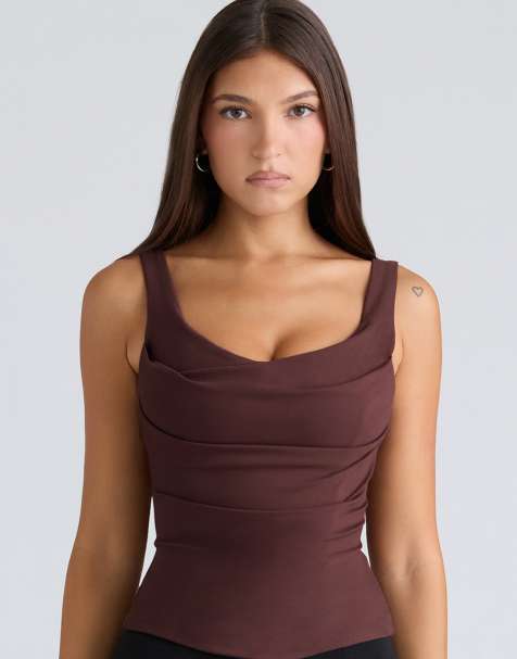 House of CB The drape neck chocolate corset top in chocolate - view 1