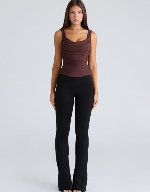 House of CB The drape neck chocolate corset top in chocolate, 3 of 4