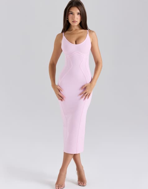 House of CB the hourglass midi bandage dress in baby pink