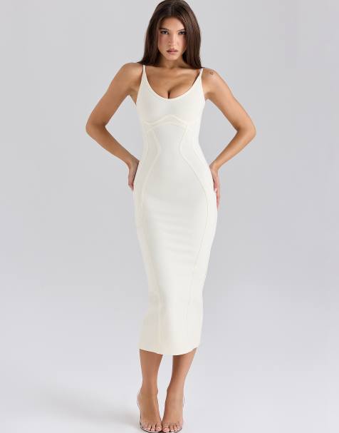 House of CB the hourglass midi bandage dress in ivory - view 1