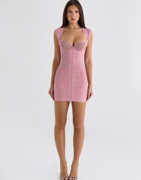 House of CB The icon lace trimmed bandage mini dress in blush pink - view 1