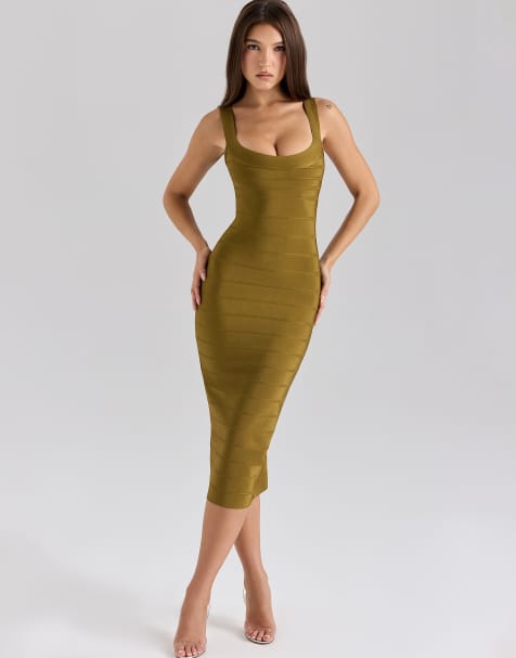 House of CB the OG midi bandage dress in olive - view 1
