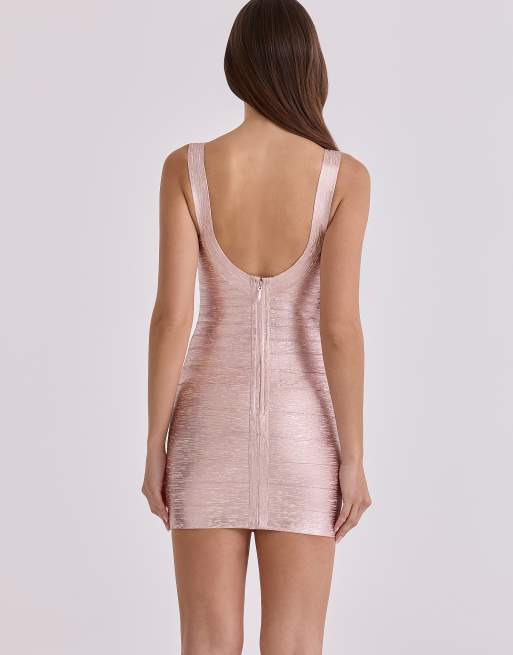 open lace back dress Cindy Rose Gold Mini Dress