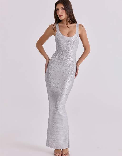 house of cb silver sequin dress House of CB - Katja Silver Metallic Lace Corset Dress