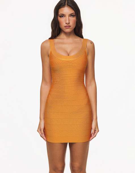 House of CB - The Og - Vestito attillato corto color mango con scollo rotondo - view 1