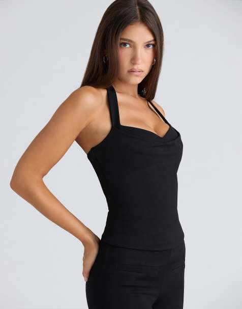 House of CB The peekaboo black halter neck corset top in black - view 1