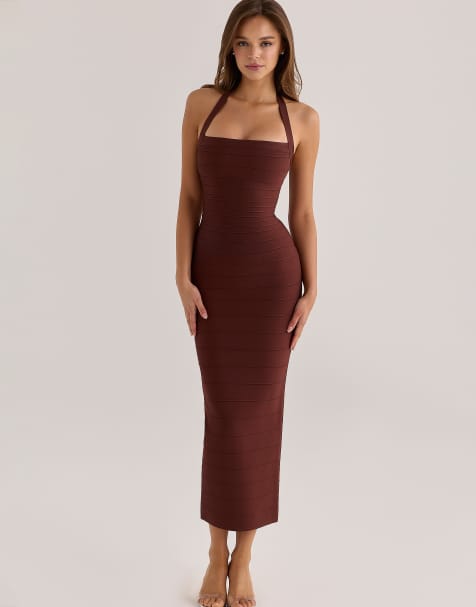 House of CB The silhouette mango halter neck bandage mini dress in mango - view 1