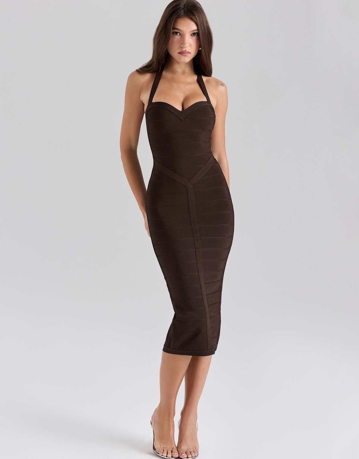 House of CB the supermodel halter midi bandage dress in chocolat