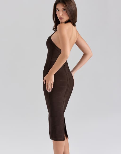 House of CB the supermodel halter midi bandage dress in chocolat