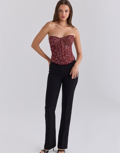 House of CB top corset en dentelle orné de perles Suri couleur cabernet - view 1