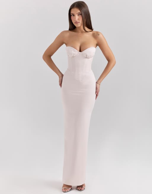 House of CB Valeria satin midi dress in blush