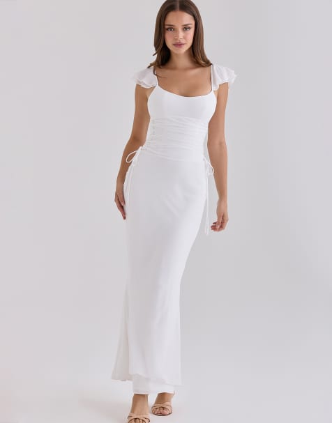 House of CB Viana white georgette flutter sleeve maxi dress in white - view 1