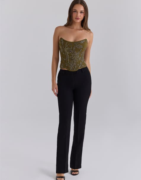 House of CB Victoire schwarze Stretch-Twill-Hose mit mittlerer Leibhöhe und geradem Bein - view 1