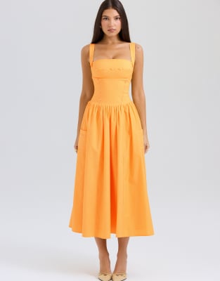 House of CB Vivien cotton midi sundress in apricot-Orange