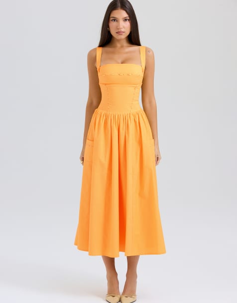 House of CB Vivien cotton midi sundress in apricot - view 1