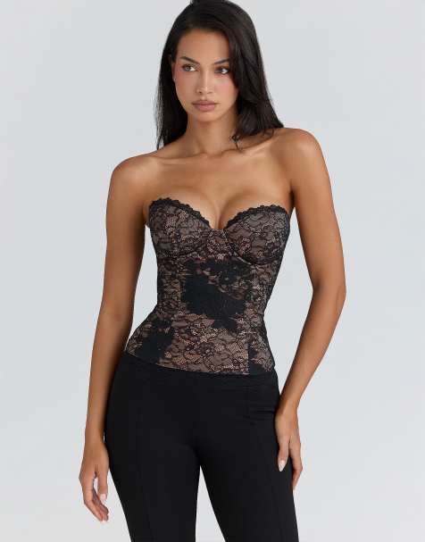 House of CB - Yara - Strapless korsettop van kant in zwart - view 1