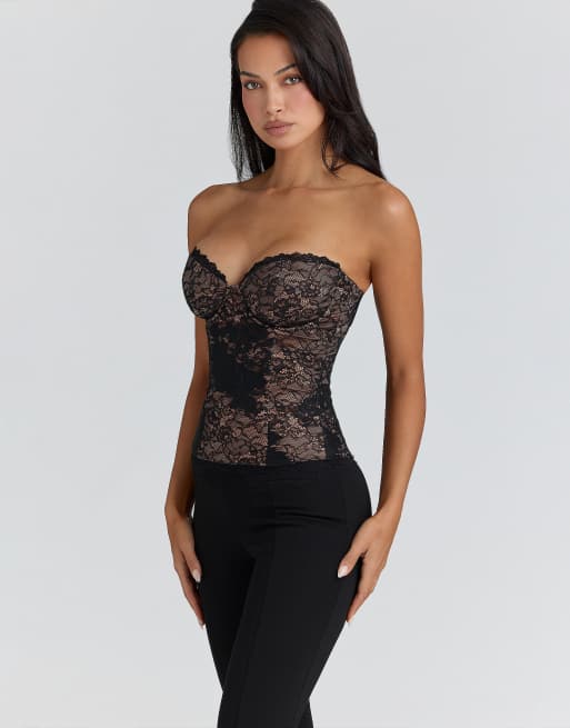 House of CB - Yara - Top corset bustier en dentelle - Noir, 3 de 4