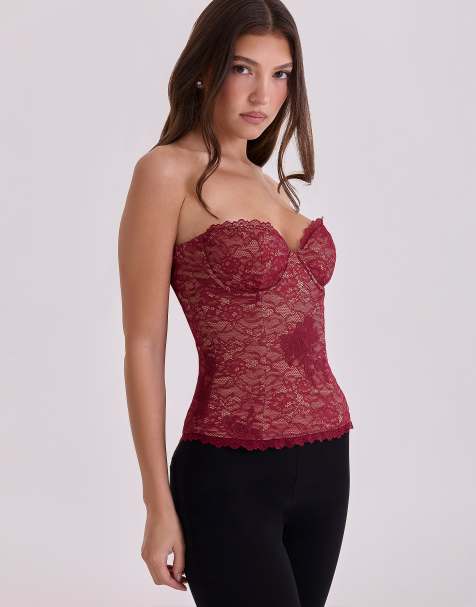 House of CB - Yara - Top corset sans bretelles en dentelle - Lie-de-vin - view 1