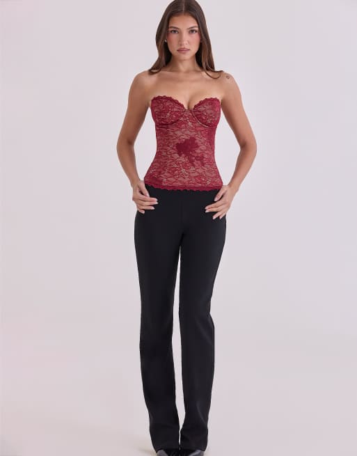 House of CB Yara wine lace strapless corset top in wine - BURGUNDY, 4 of 4