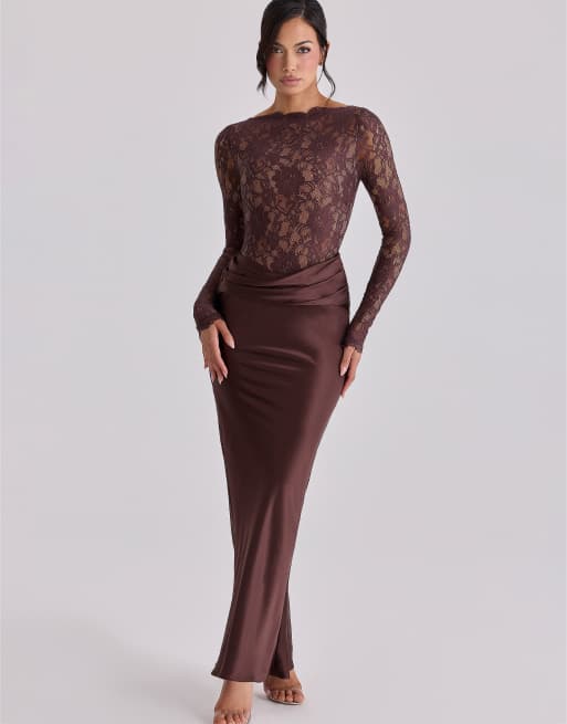 brown dress woman Shona Joy - La Lune Strapless Column Maxi Dress - Espresso