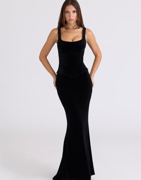 House of CB Yasmina fluweel uurglas maxi jurk - limited edition in zwart - view 1