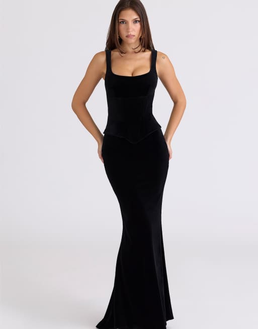 House of CB Yasmina velvet hourglass maxi dress - limited edition in black - BLACK