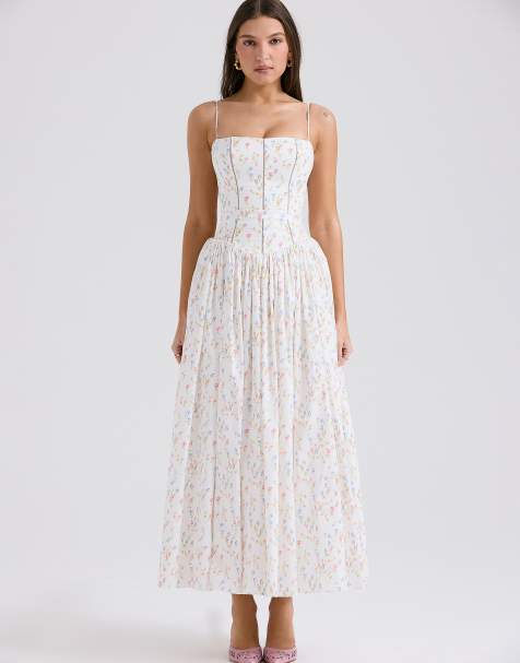 House of CB Ysabella cotton maxi sundress in white posy print