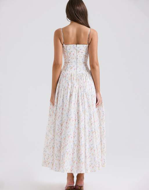 House of CB Ysabella cotton maxi sundress in white posy print